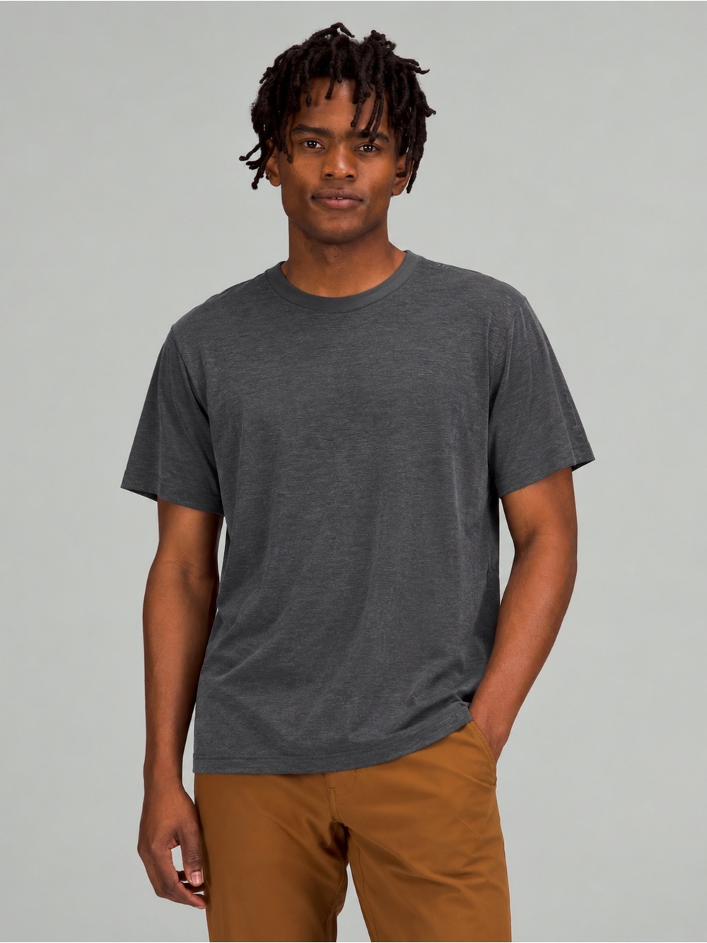 Lululemon Mens Short Sleeve Gray Tee Shirt Boxy Fit Size Large *278